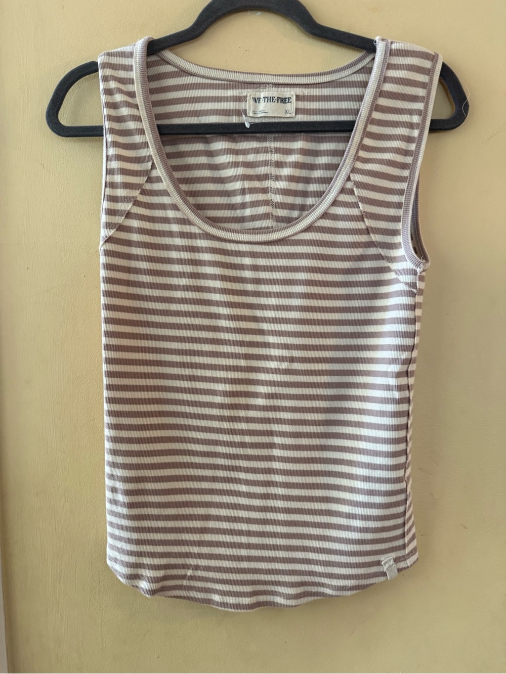 We The Free Taupe and White Striped Tank, XL